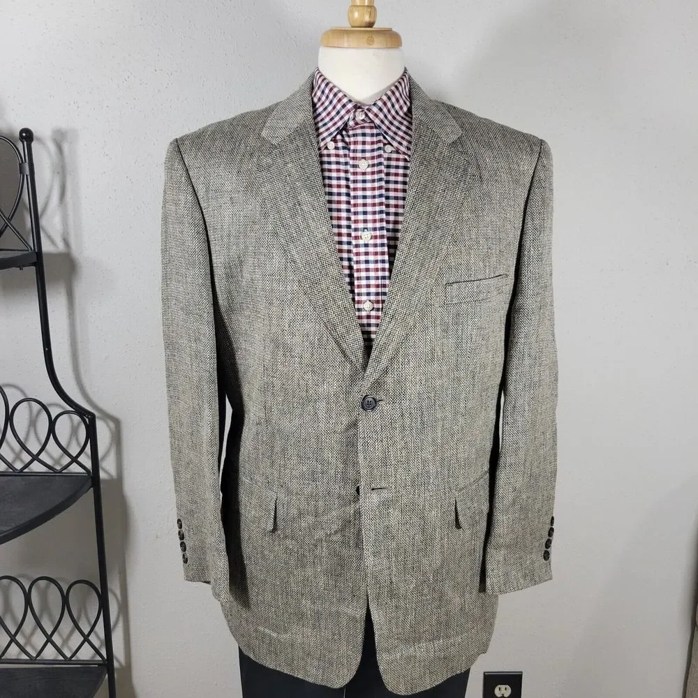 Stafford Men's Sport Coat Blazer Two‎ Button Grayish Beige 100% SILK Size 42R